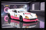 Mini GT Nissan Fairlady Z Tamiya x Kaido House The Frog V1 displayed in a miniature garage