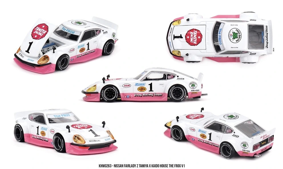 Mini GT Nissan Fairlady Z Tamiya x Kaido House The Frog V1 shown from five angles
