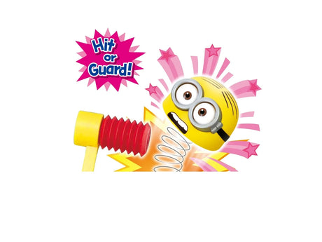 Minion with red and yellow hammer shown beside a pink Hit or Guard graphic