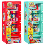 MGA's Miniverse Real Brands Vending Machines in red and teal, displayed side by side with miniature branded snacks, clear display windows, buttons and 3 Exclusive Minis labels.
