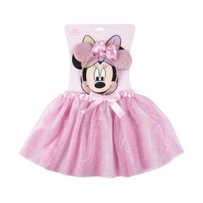 Minnie Mouse Fantasy Accessory Beauty Set with pink tulle skirt and matching ear headband displayed on Minnie packaging