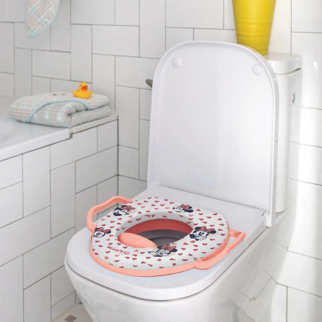Minnie Mouse Soft Toilet Trainer fitted on a white toilet seat