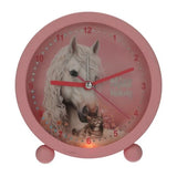 Miss Melody alarm clock front close-up with horse and kitten design