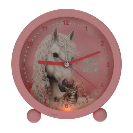 Miss Melody alarm clock front close-up with horse and kitten design