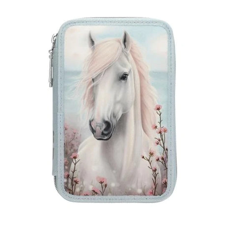 Miss Melody double pencil case front view with horse design