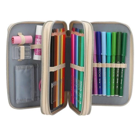 Open Miss Melody triple pencil case LED with glue stick, scissors, pencils, colouring pencils and felt tip pens