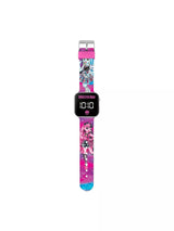 Monster High kids LED watch with white digital display and character print strap featuring Draculaura and Frankie Stein