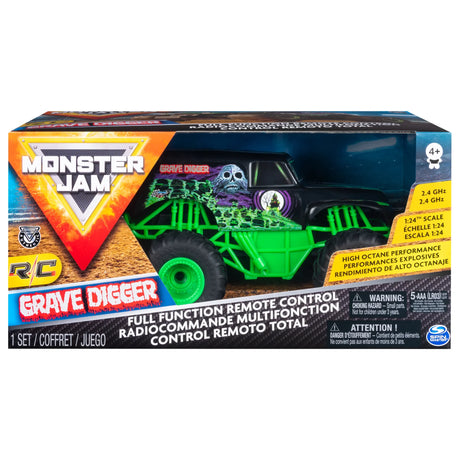 Front-facing view of Monster Jam Grave Digger RC in retail box – Ireland
