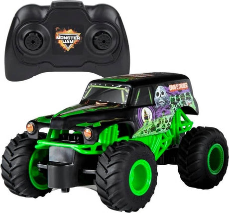 Monster Jam Grave Digger RC truck beside controller on white backdrop – Ireland