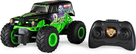 Close-up of controller and front suspension of Grave Digger RC – Ireland