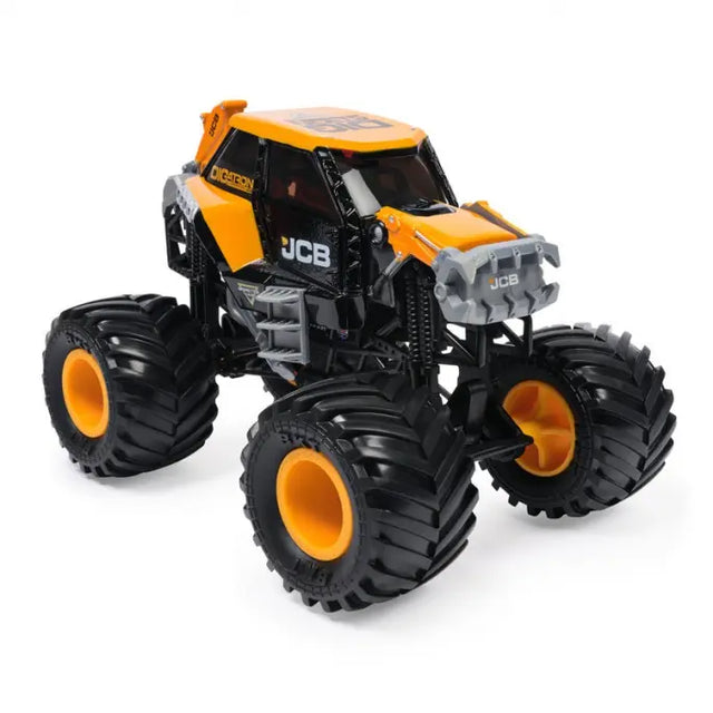 Monster Jam JCB DIGatron monster truck shown from the front and side