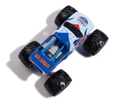 Top view of the blue, white and red Monster Jam Lucas Stabilizer truck