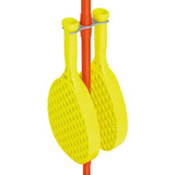 Two yellow Mookie Swingball bats clipped to the orange centre pole