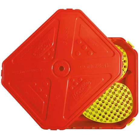 Mookie Classic All Surface Swingball red carry case opened to show yellow bats inside