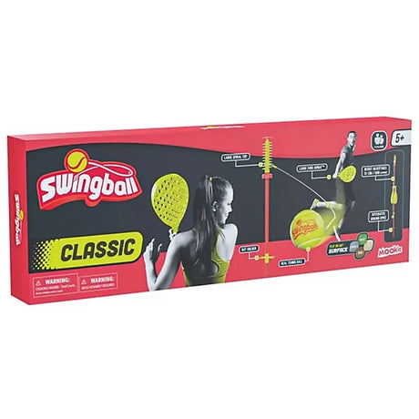 Mookie Classic Swingball retail box showing the set, bats, ball and feature labels