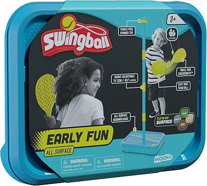 Mookie Early Fun All Surface Swingball turquoise carry case with front product artwork