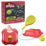 Mookie Reflex Tennis Trainer retail box with yellow paddle, red base and yellow ball