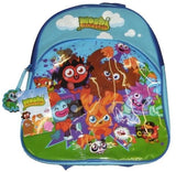 Moshi Monsters blue backpack with multicolour character print and attached swing tag