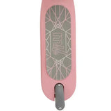 A top view of the pink scooter deck featuring a grey geometric patterned standing surface