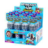 Mr Beast Lab Swarms Test Tube 3 Pack retail display box showing multiple packs and 100 plus micro beasts to collect