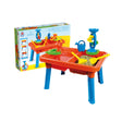 Multiplay Table With Toys shown assembled beside the product box