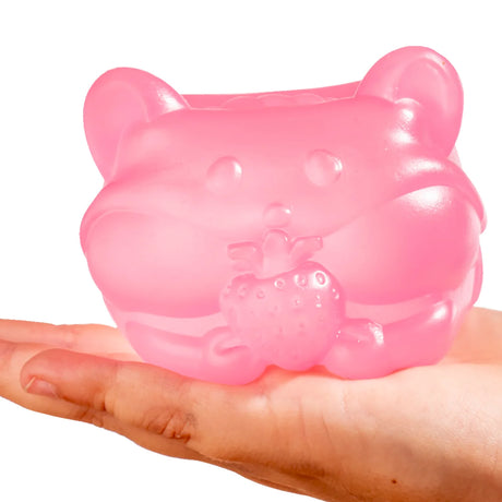 Pink MushyKinz Jelleez hamster squishy resting on an open hand