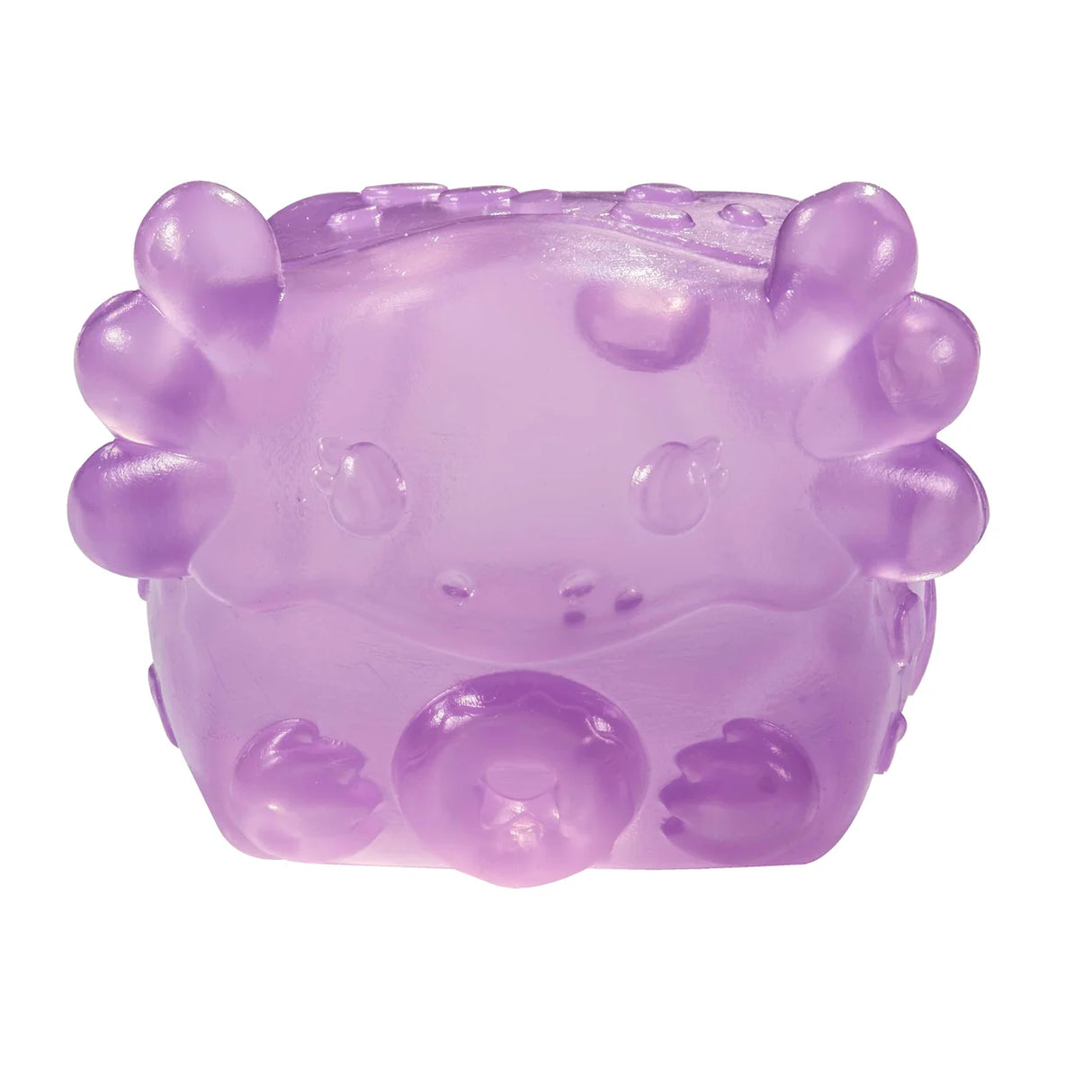 Purple MushyKinz Jelleez axolotl squishy with rounded gills and translucent finish
