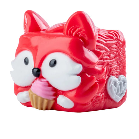 MushyKinz OG red fox Taba Squishy holding a pink cupcake