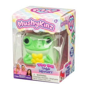 MushyKinz OG green frog Taba Squishy displayed inside retail packaging