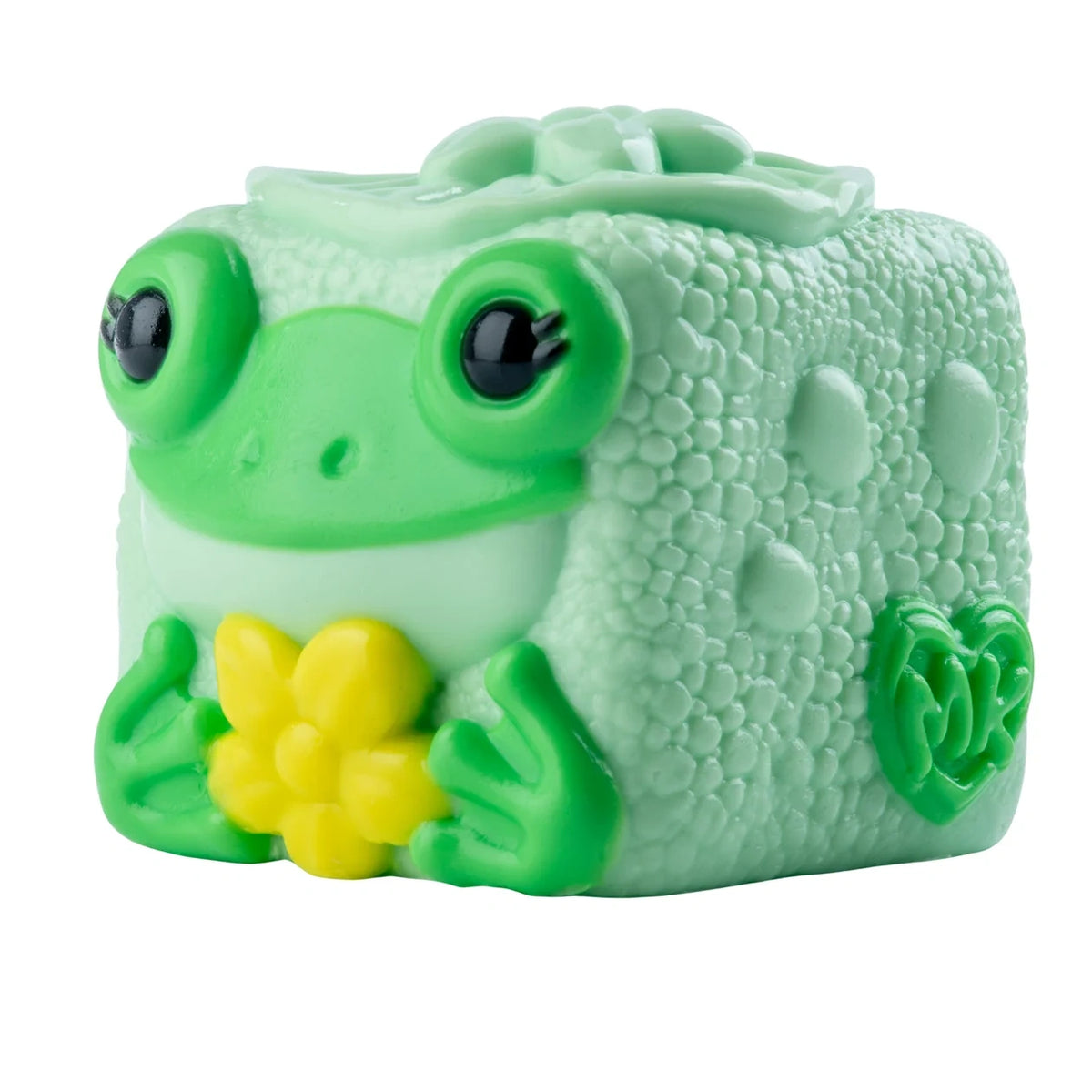 MushyKinz OG green frog Taba Squishy holding a yellow flower