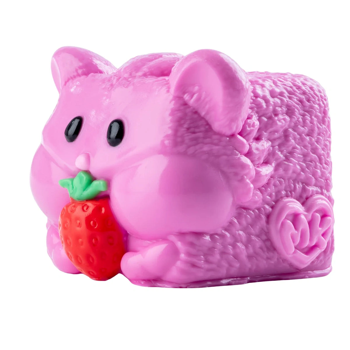 MushyKinz OG pink hamster Taba Squishy holding a strawberry
