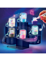 Six Music Creator Mini Speakers in white, blue, purple, black, pink and turquoise designs