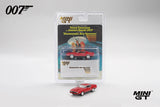 Mini GT Ford Mustang Mach 1 displayed beside its Diamonds Are Forever 007 blister packaging with Sean Connery film artwork