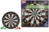 M.Y double sided dartboard with six darts and retail box front