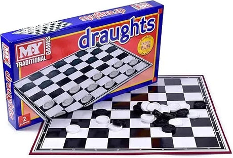M.Y Draughts board game setup with black and white pieces Ireland