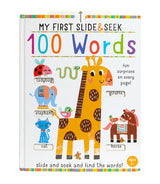 My First Slide & Seek 100 Words cover showing labelled animal illustrations and colourful 100 Words title