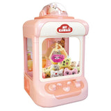 My Kawaii 30 cm pink mini claw machine arcade toy with bunny top and plush toys inside on white background
