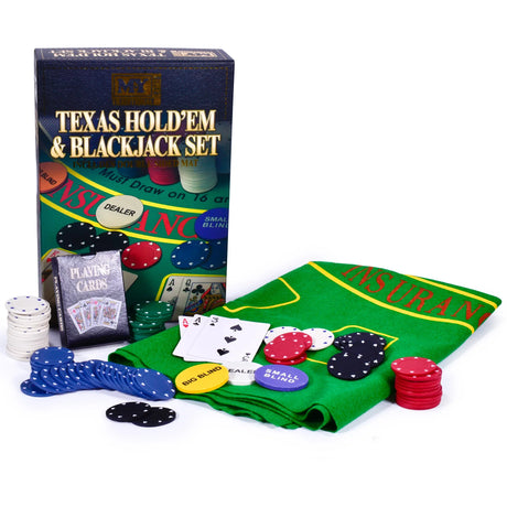 M.Y Texas Hold'em Poker and Blackjack Set with box and green felt mat Ireland