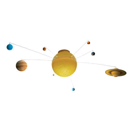 My Very Own Solar System ceiling mobile displaying eight orbiting planets around a bright yellow illuminated sun