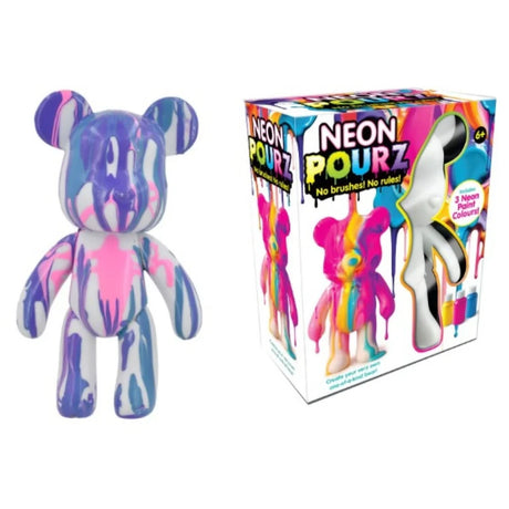 Neon Pourz Marble Paint Bear showing the painted bear figure and colour box packaging