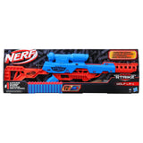 Nerf Alpha Strike Wolf LR-1 blaster shown in blue and red retail packaging with 12 darts