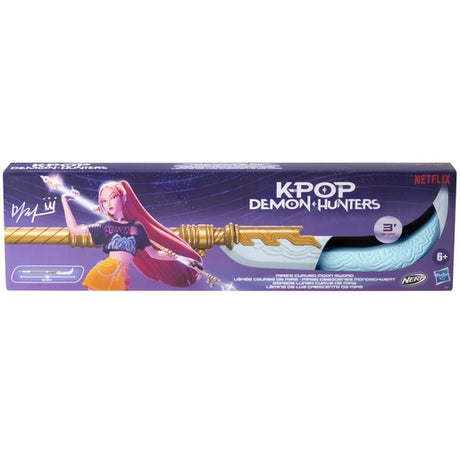 NERF KPop Demon Hunters Mira's Curved Moon Sword in retail packaging with Mira artwork