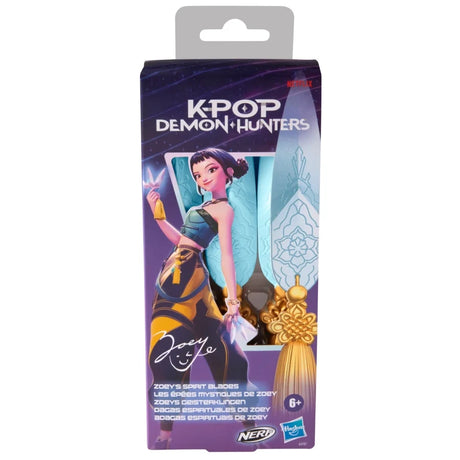 KPop Demon Hunters Zoey's Spirit Blades retail box showing Zoey and the blades through the front window