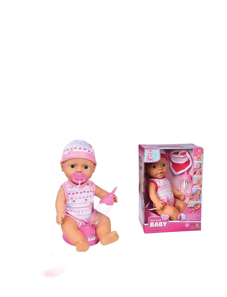 Baby doll with dummy and bottle beside the retail box