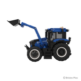 BRIXIES Plus New Holland T6.180 in left side profile showing the raised loader and bucket, New Holland branding, cab and agricultural wheels