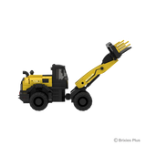 Side profile of the New Holland W170D+ BRIXIES model facing right with New Holland branding on the loader arm and the raised front attachment visible