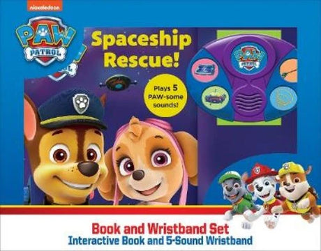 PAW Patrol Spaceship Rescue Book and Wristband Set front packaging with 5 sound callout