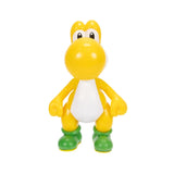 Nintendo Super Mario Yellow Yoshi figure with bright yellow body, white belly, rounded snout and green shoes standing against a white background.