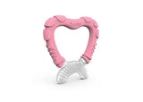 Nuvita bright pink teether gum cleaner with clear textured gum brush on white background