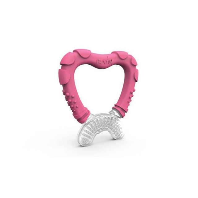 Nuvita bright pink teether gum cleaner with clear textured gum brush